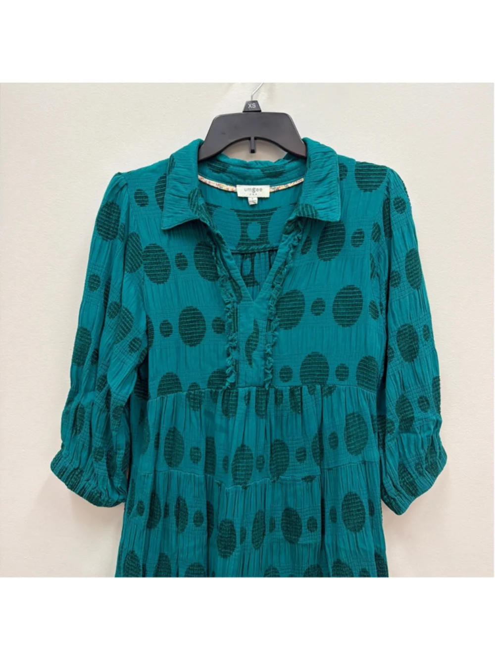 Umgee USA Green Teal Polka Dot Midi Dress Sz Small!